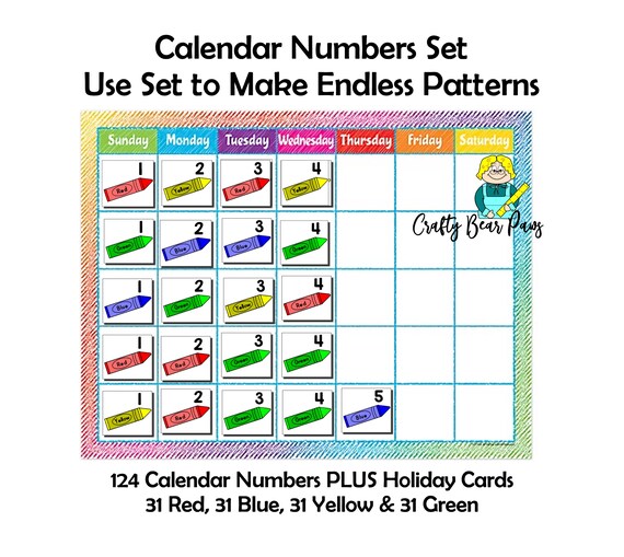 Printable Calendar Number Cards Set Math Patterns Calendar - Etsy