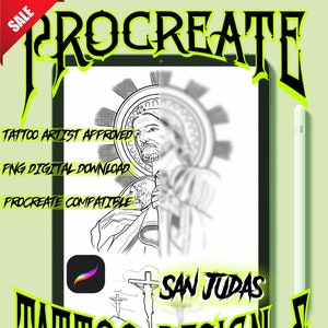 Digital Download / San Judas / Tattoo Design, Stencil / Procreate STAMP / PNG Digital Download