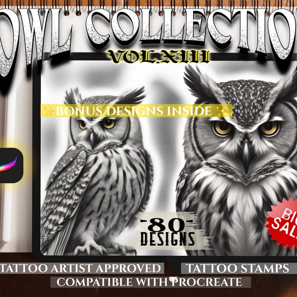 NEW!!! Owl Collection Vol.X3/ Procreate Stamps/ Tattoo Designs / Digital Download / Tattoo Artist Approved