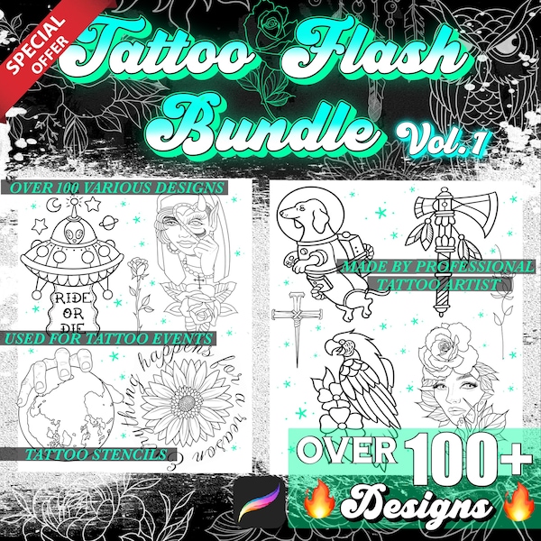 TATTOO FLASH Set Vol.1, 100+ Procreate Designs