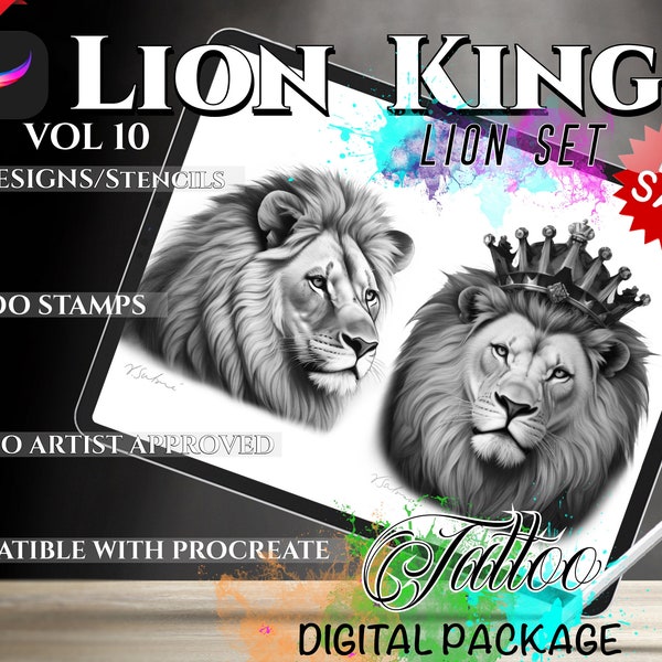 NEW!!! Lion Tattoo Stamps * Lion Reference * Lion Designs 50+ PROCREATE Vol.10