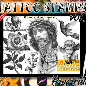 New!!! 100+Procreate Tattoo Stamps Vol.5 TATTOO FLASH STAMPS Digital File