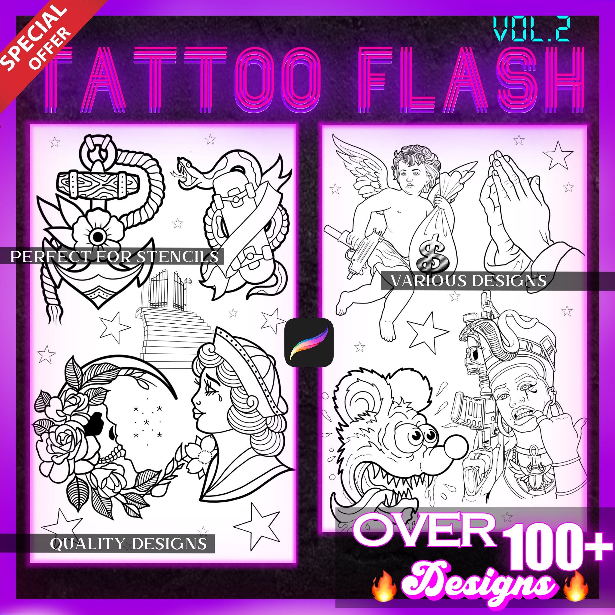 TATTOO FLASH Set Vol.2, 100+ Procreate Designs - Etsy