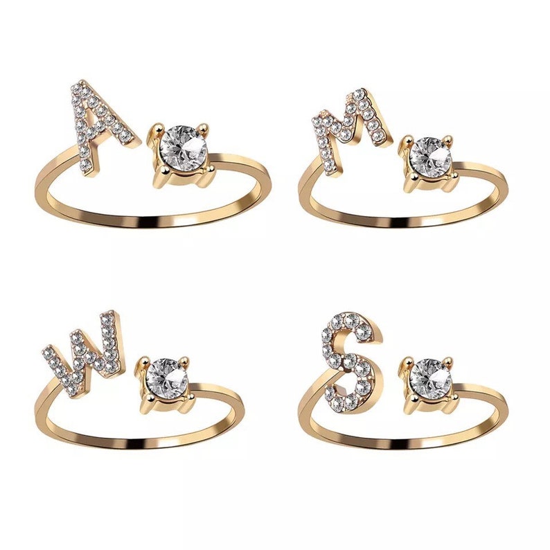 Cute Rings Gold Inital Rings A-Z Letter Ring Adjustable Opening Cute Gifts for Her Jewelry Engagement gift or Birthday Gift