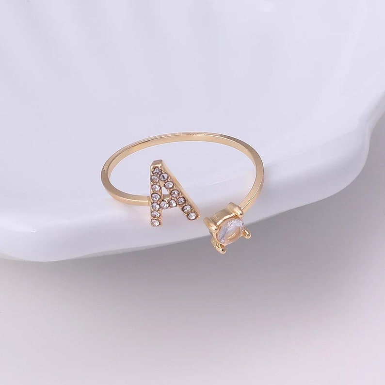 Cute Rings Gold Inital Rings A-Z Letter Ring Adjustable Opening Cute Gifts for Her Jewelry Engagement gift or Birthday Gift