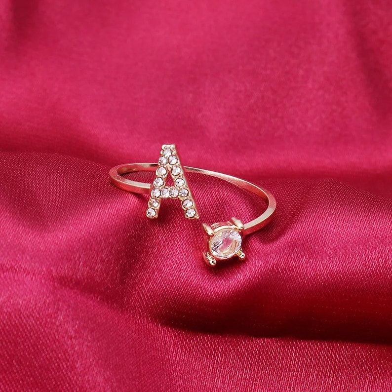 Cute Rings Gold Inital Rings A-Z Letter Ring Adjustable Opening Cute Gifts for Her Jewelry Engagement gift or Birthday Gift