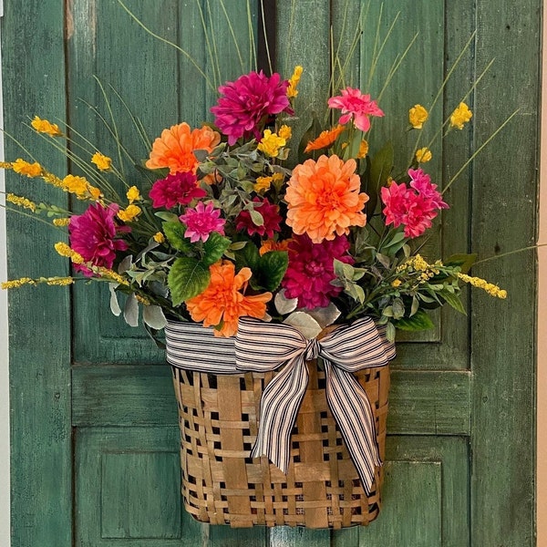 Spring/Summer Door Basket, Gerber Door Hanger, Spring Floral Basket, Summer Floral Basket, Basket for Front Door, Bright Floral Basket