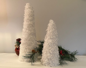 Fuzzy Christmas Tree Set: White Holiday Decor