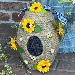 Handmade Sisal Beehive: Sunflower & Bee Decor