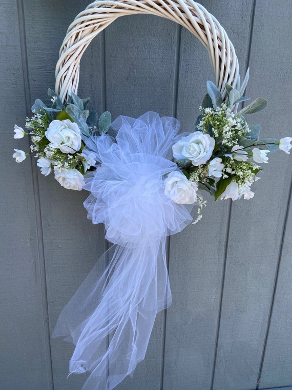 White Wedding Wreath Bridal Shower Wreath Wedding Wreath Etsy
