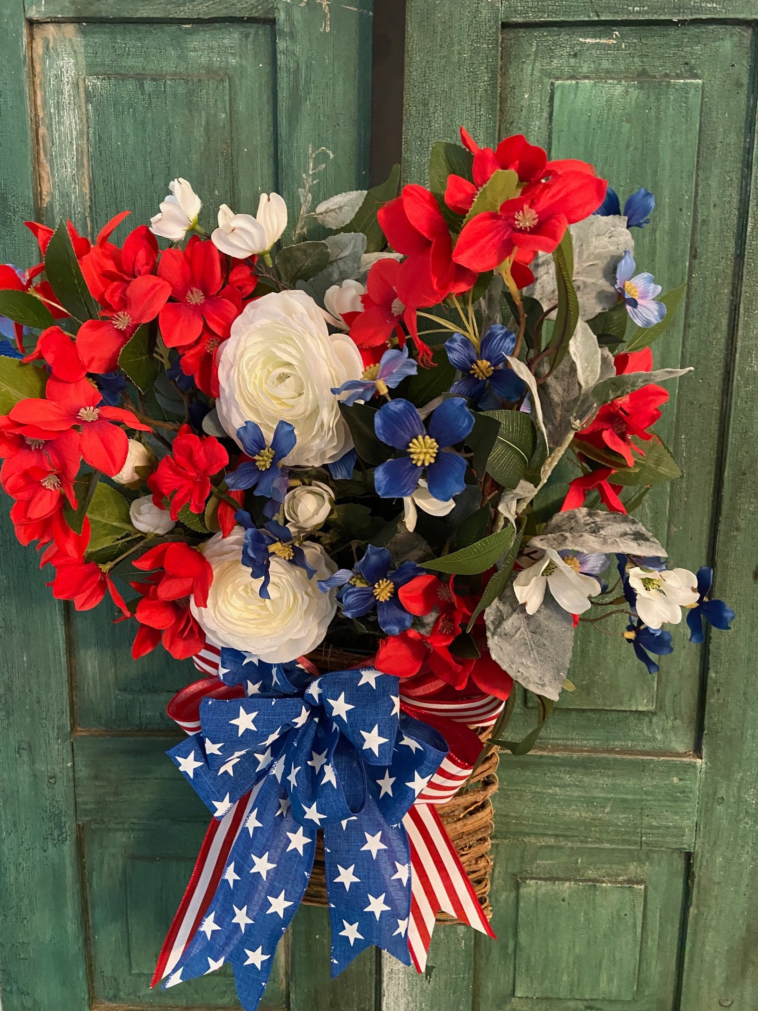 Patriotic Floral Basket: Red, White, and Blue Door Decor - Etsy