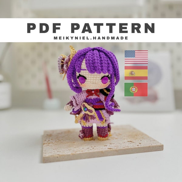 Patrón PDF de Ganchillo: "RAIDEN SHOGUN" Chibi Amigurumi (inglés, español y portugués)