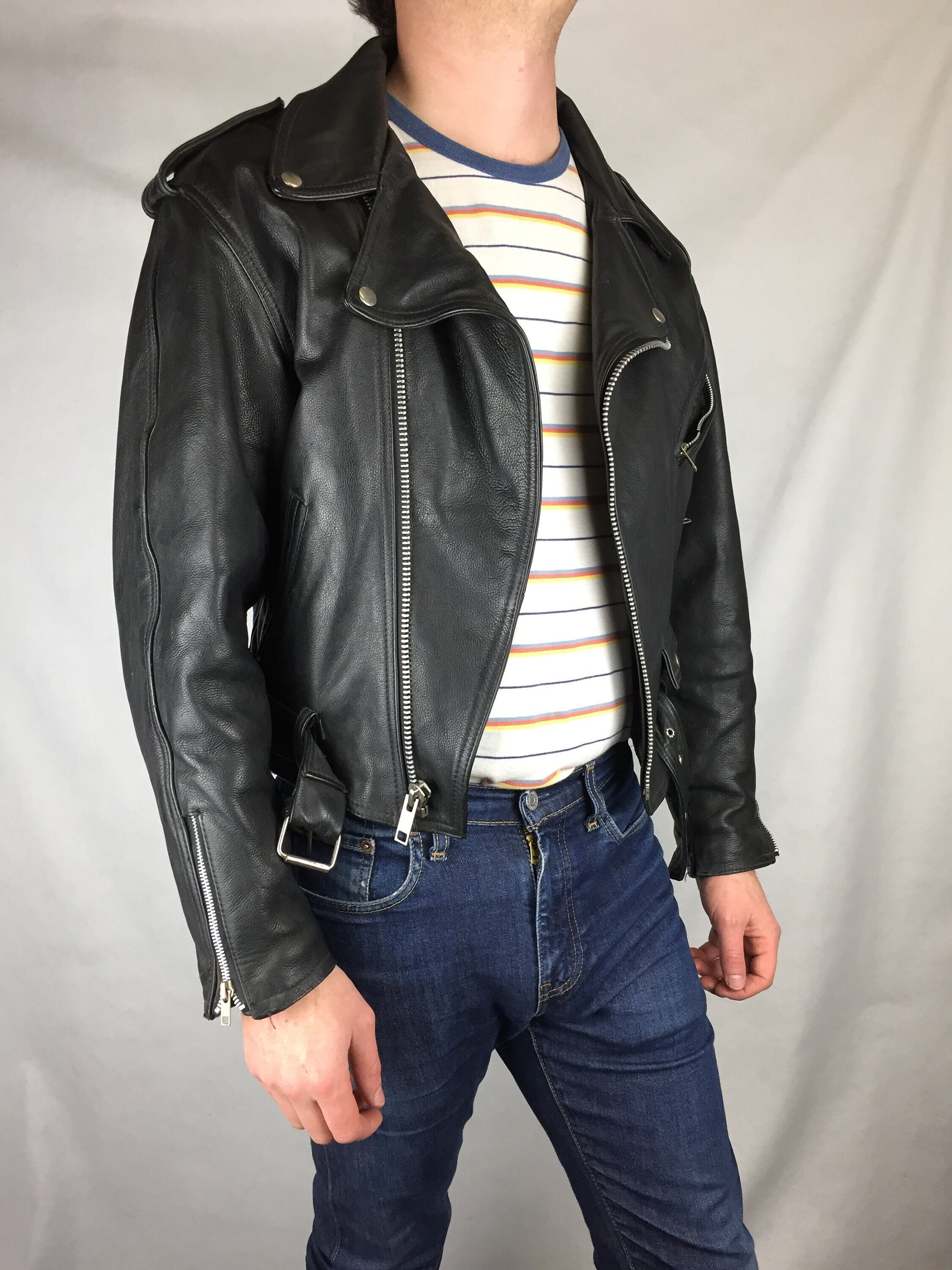 Original Vintage Biker Nail Leather Jacket - Etsy