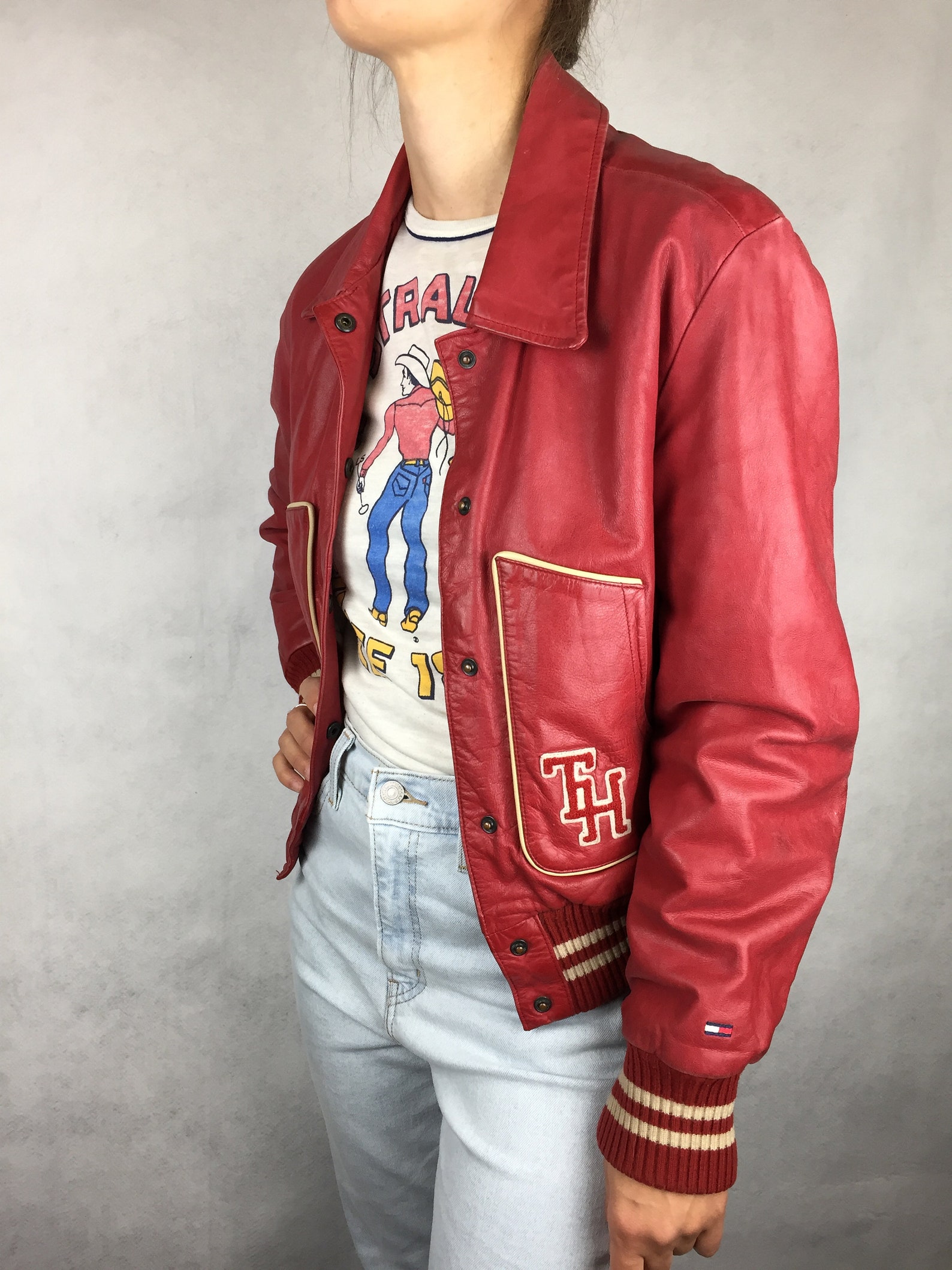 Tommy HILFIGER leather jacket woman vintage jacket style 50s Etsy