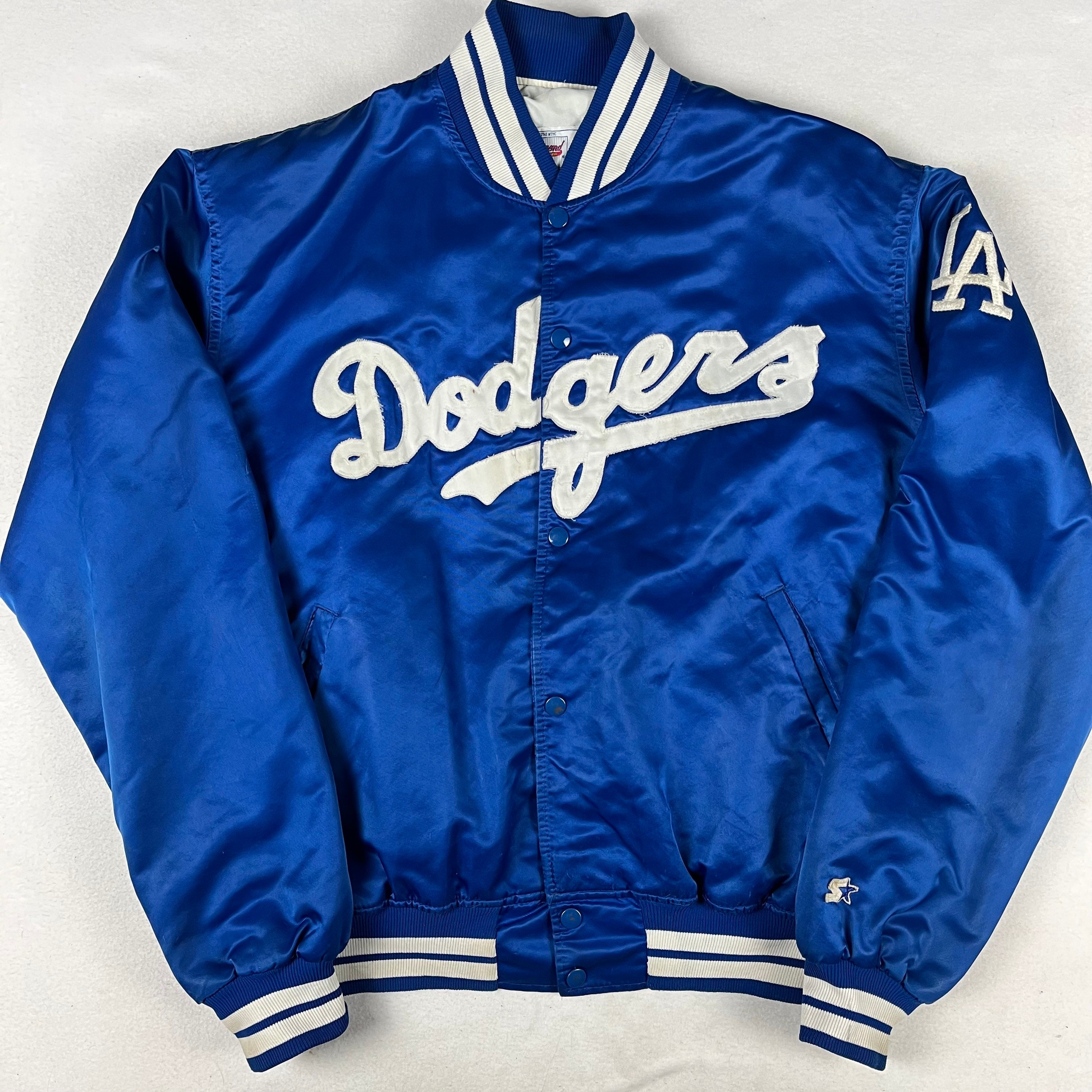 VTG 80s LA Dodgers Spellout Satin Fur Lining Jacket Peebles Baseball MLB USA