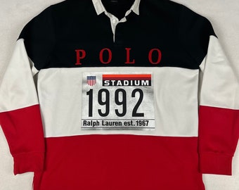 Polo Ralph Lauren Stadium 1992 Camiseta polo de rugby grande en perfecto estado lolife lohead