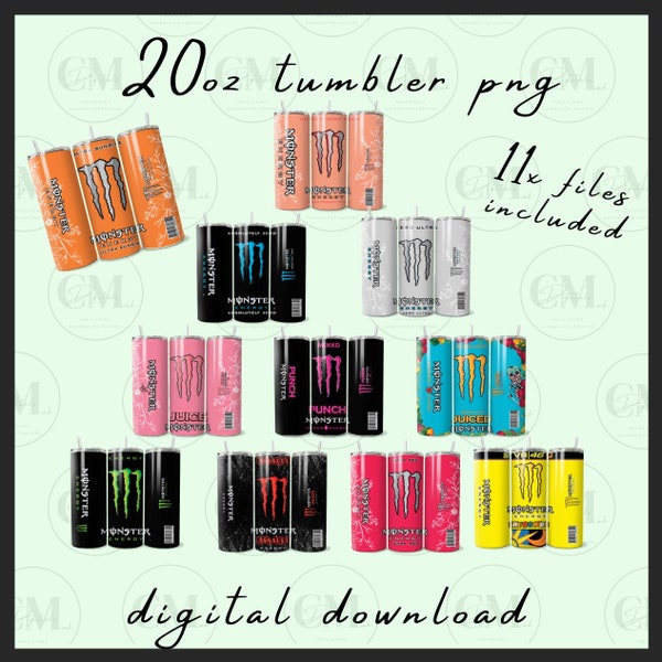 Monster energy 20oz sublimation tumbler png bundle (11 files included)