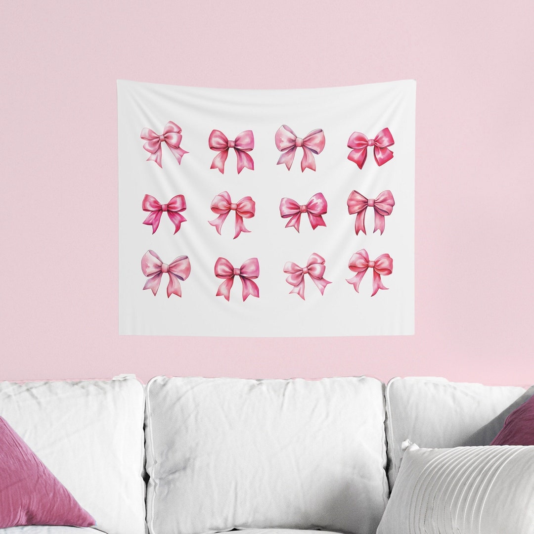 Coquette Wall Tapestry Room Decor Pink Bow Bedroom Decor Living Room ...