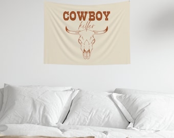 Cowboy Killer Wall Tapestry, Western Aesthetic Decor, Bedroom Decor, Boho Cowgirl Decor, Dorm Decor, Cowgirl Wall Hanging, Howdy Tapestry