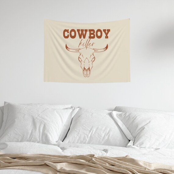 Cowboy Killer Wall Tapestry, Western Aesthetic Decor, Bedroom Decor, Boho Cowgirl Decor, Dorm Decor, Cowgirl Wall Hanging, Howdy Tapestry