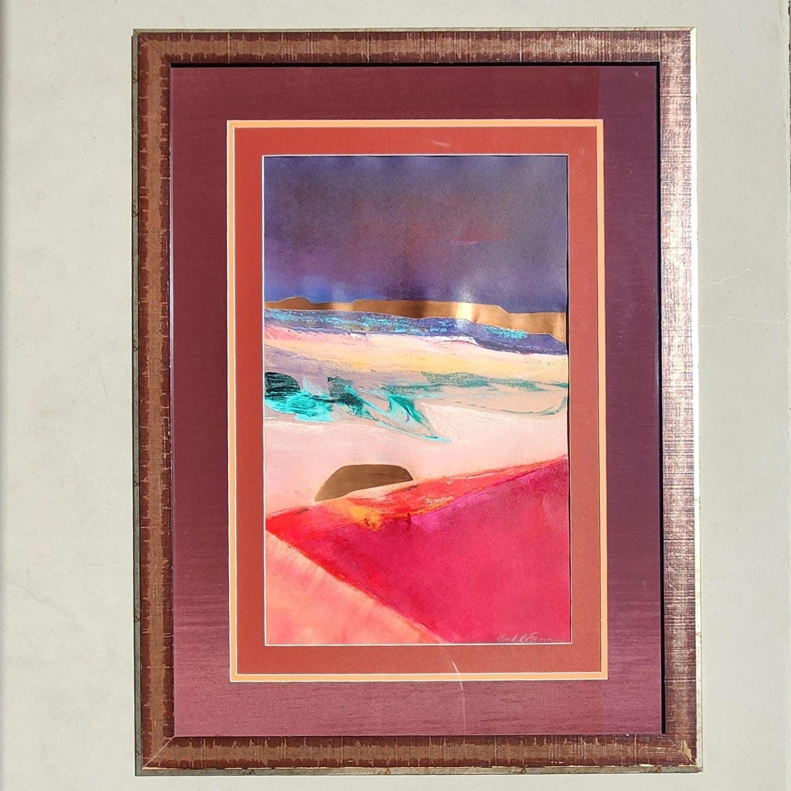 Signed Arizona Desert Landscape Monoprint by Jack Eggman, Framed
