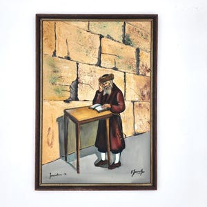 Painting of Rabi at Wailing Wall Jerusalem Signed A. Jacoby Signed Painting of Rabi at Wailing Wall Jerusalem Rabi Portrait Rabi Jerusalem