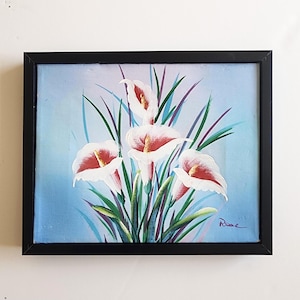 Painting Still Life White Canna Lily Flowers Signed Rose Signed Painting Still Life White Canna Lily Flowers Painting of White Cana Lilies