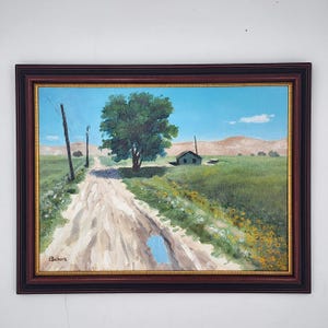 Painting Southwest Rural Landscape Signed Bob Bickers Signed Southwest Rural Landscape Painting of Rural New Mexico Town Landscape Painting