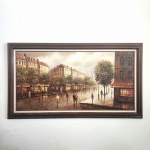 Painting of Paris France Signed L. Costello Painting Paris Cityscape Painting Paris Rain Painting Impressionist Paris Painting Raining Paris