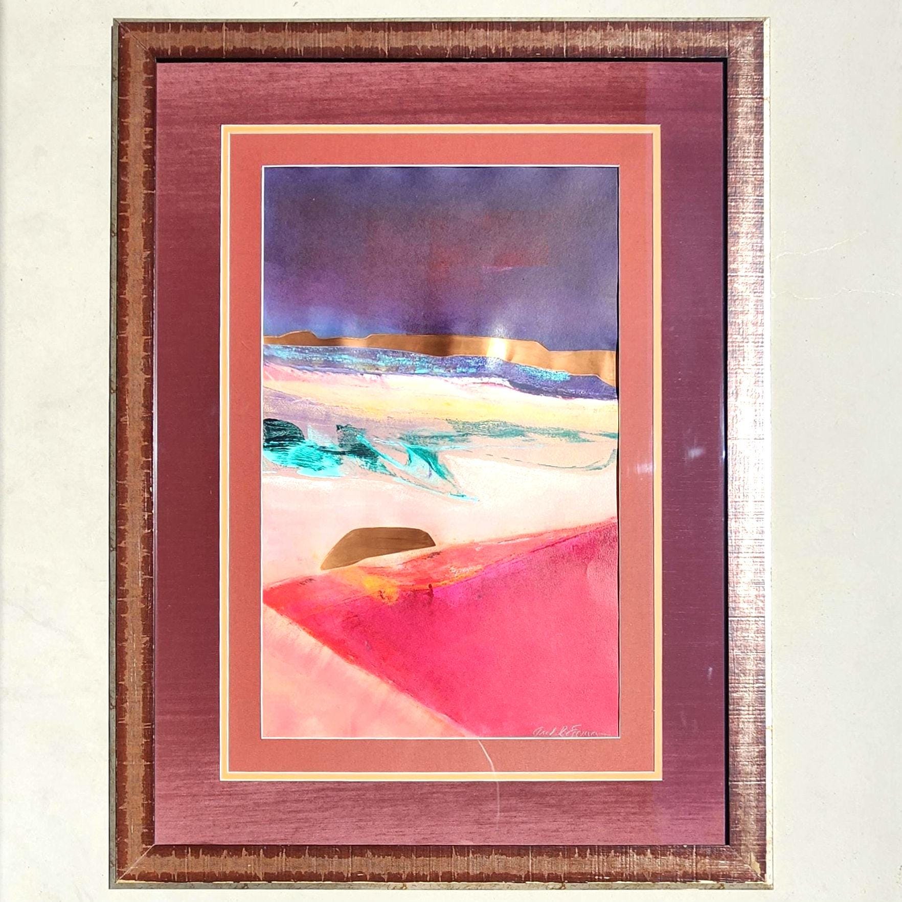 Signed Arizona Desert Landscape Monoprint by Jack Eggman, Framed