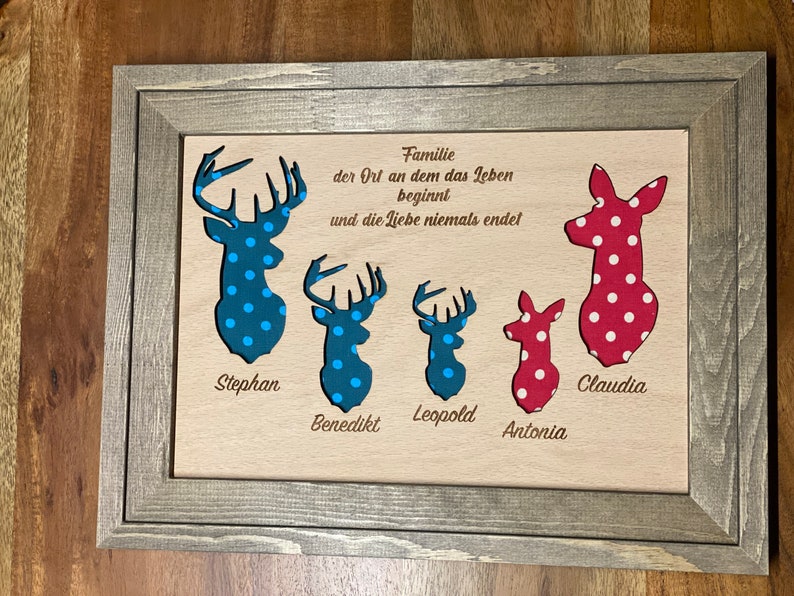 Family Picture Frame FAMILY Family/Picture/ Deer/ Deer/ Fabric image 3