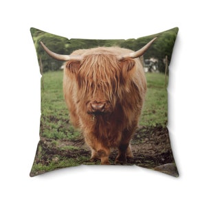 Highland Cow Square Pillow - Hairy Coo - Scotland Cow - Cow Decor - Farm Girl Pillow - Highlands - Animal Home Decor - Scotland Decor