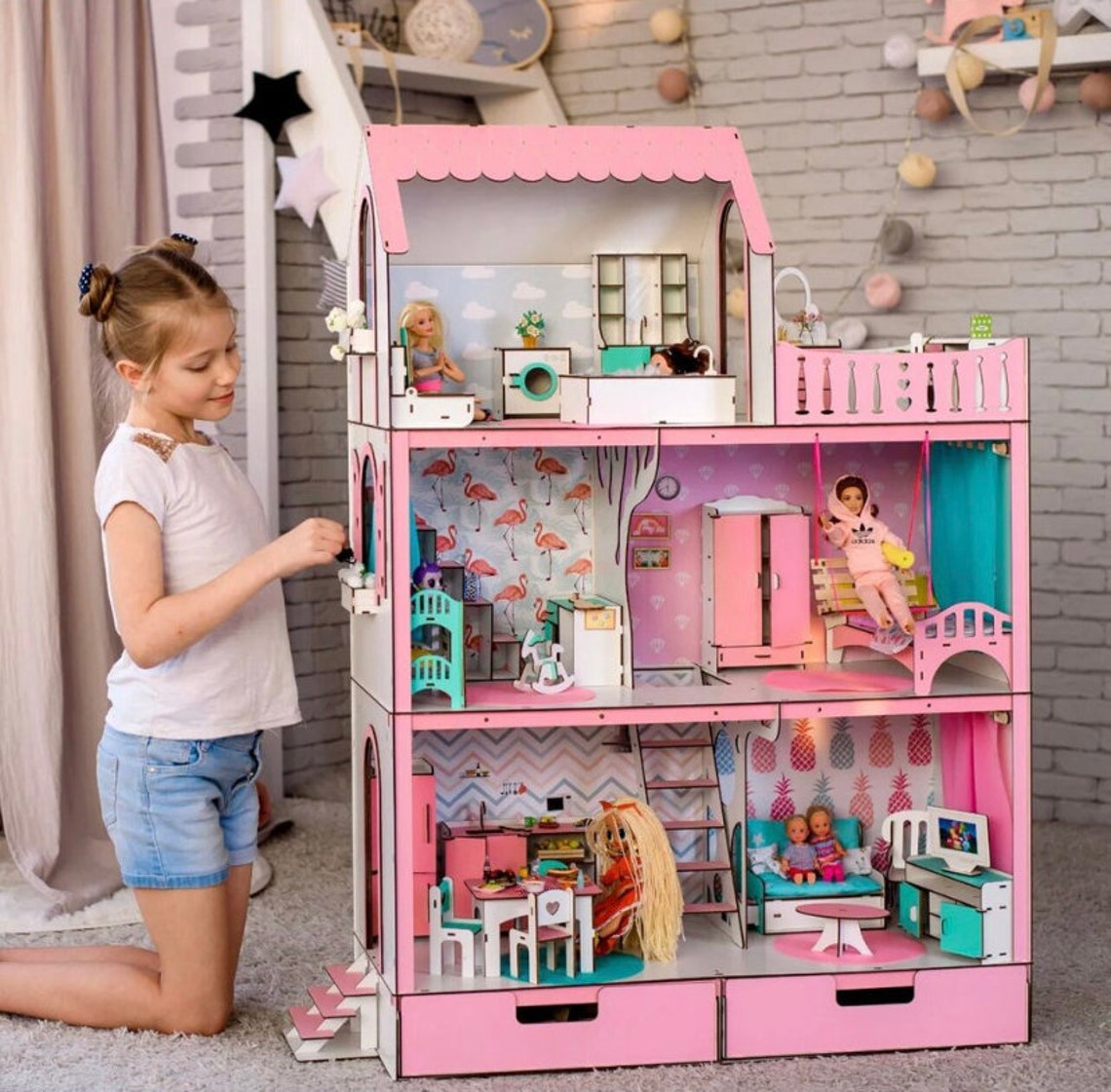 LUXURY dollhouse for a doll pink house Etsy