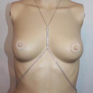 Rhinestone diamante silver  body chain chest harness