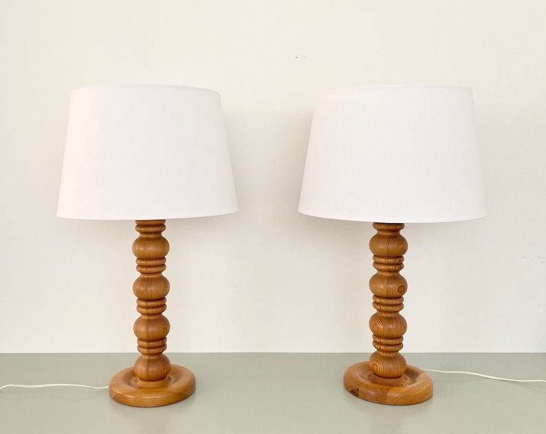 A Large pair of Swedish pine table lamp bases from the 70s. Scandinavian mid century modern. image 1