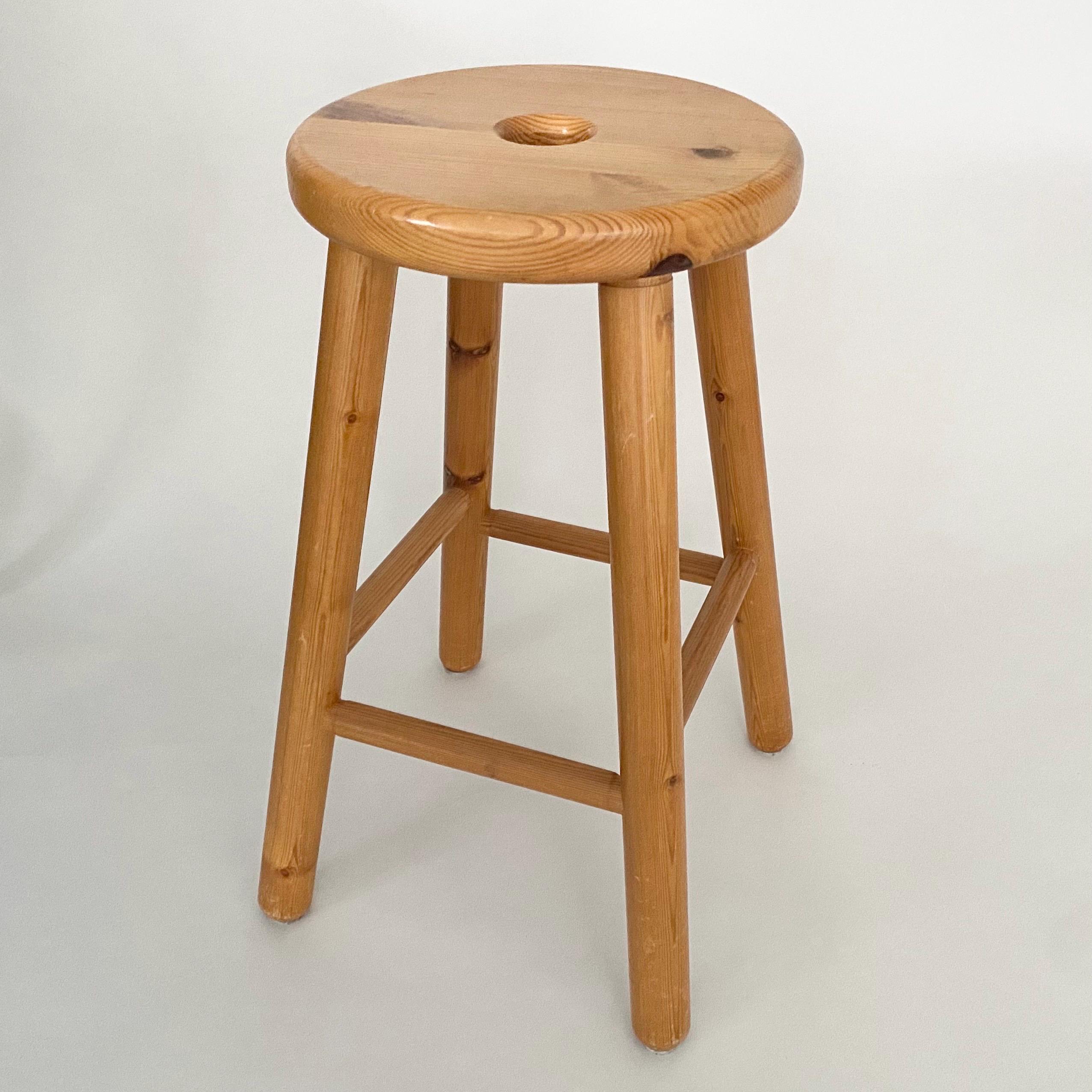 A Vintage Swedish Pine Wood Bar Stool. Scandinavian Mid Century