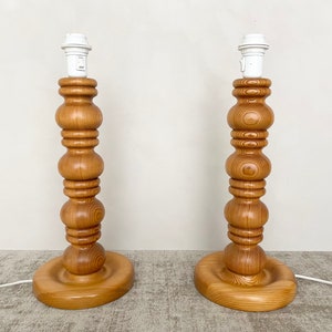 A Large pair of Swedish pine table lamp bases from the 70s. Scandinavian mid century modern. image 2