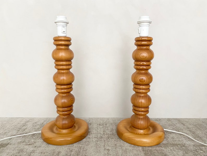 A Large pair of Swedish pine table lamp bases from the 70s. Scandinavian mid century modern. image 2