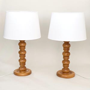 A Large pair of Swedish pine table lamp bases from the 70s. Scandinavian mid century modern.