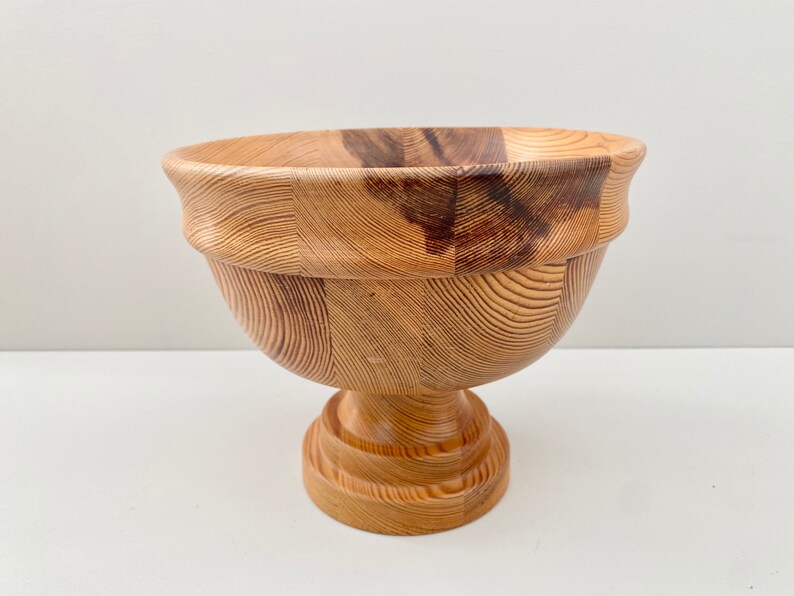 Swedish turned pine wood bowl from the 70s. Scandinavian mid century modern decor. image 4