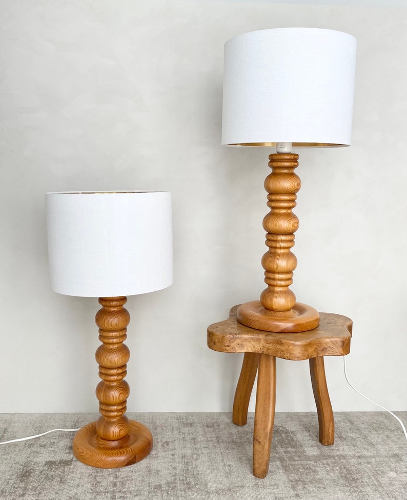 A Large pair of Swedish pine table lamp bases from the 70s. Scandinavian mid century modern. image 10