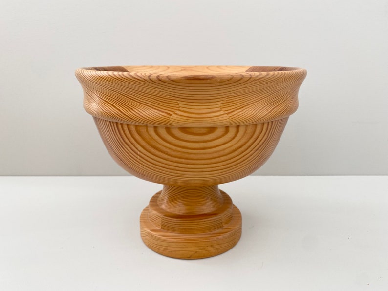 Swedish turned pine wood bowl from the 70s. Scandinavian mid century modern decor. image 6