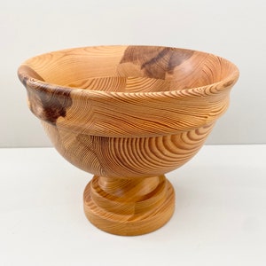 Swedish turned pine wood bowl from the 70s. Scandinavian mid century modern decor. image 1