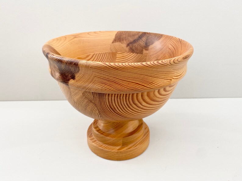 Swedish turned pine wood bowl from the 70s. Scandinavian mid century modern decor. image 1