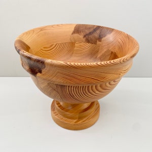 Swedish turned pine wood bowl from the 70s. Scandinavian mid century modern decor. image 3