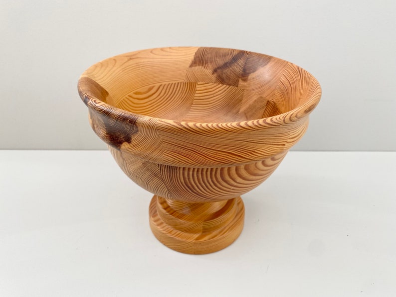 Swedish turned pine wood bowl from the 70s. Scandinavian mid century modern decor. image 3