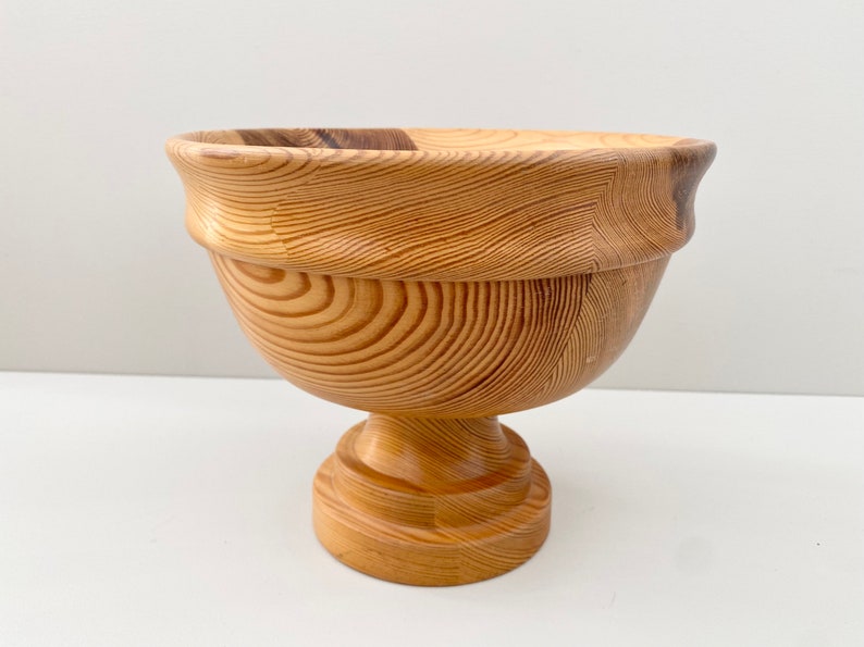 Swedish turned pine wood bowl from the 70s. Scandinavian mid century modern decor. image 5