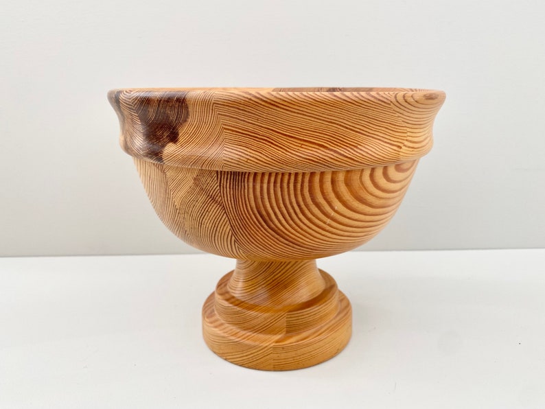 Swedish turned pine wood bowl from the 70s. Scandinavian mid century modern decor. image 2