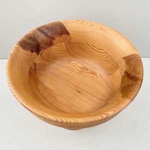 Swedish turned pine wood bowl from the 70s. Scandinavian mid century modern decor. image 7