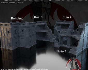Castra Ultima Ultimarii Building Ruins 9 | Dark Realms | 28mm | Sci-fi | Cyberpunk | Tabletop Terrain | RPG | Mecha | Fantasy | Role | D&D